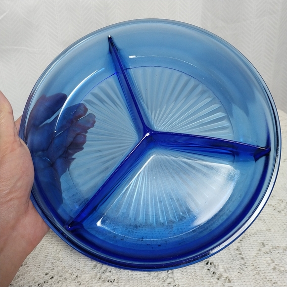 Vintage Mid 1900s Jeannette Cobalt Blue Divided Relish Plate Serving Dish - Picture 2 of 4